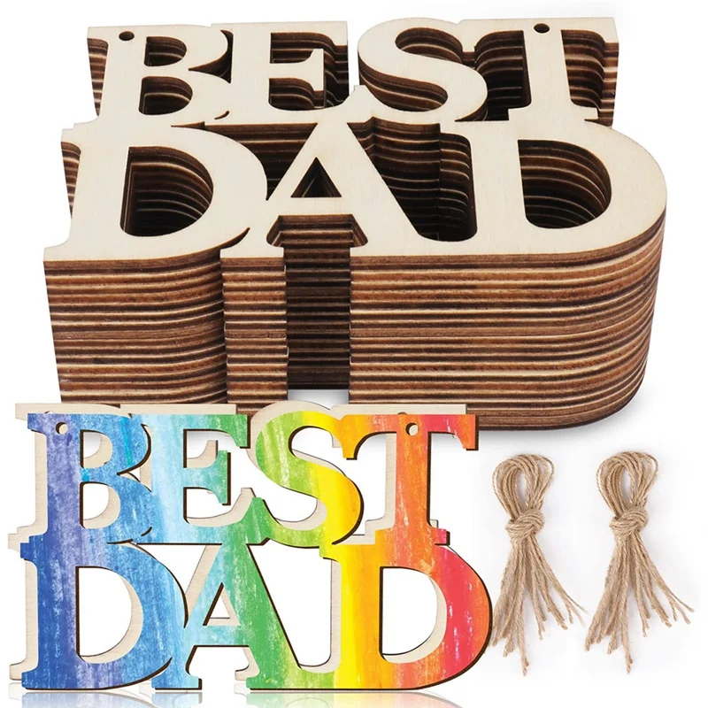 40Pcs Dad's Birthday Party Decorations Wood Crafts Gift Tags With String For Father's Day Gifts