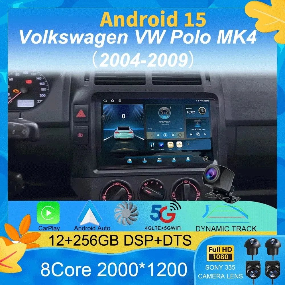 

For Volkswagen VW Polo MK4 6Q 9N 9N3 2004- 2009 Car Radio Android 15 Auto Multimedia Video Player GPS Carplay QLED Screen Stereo
