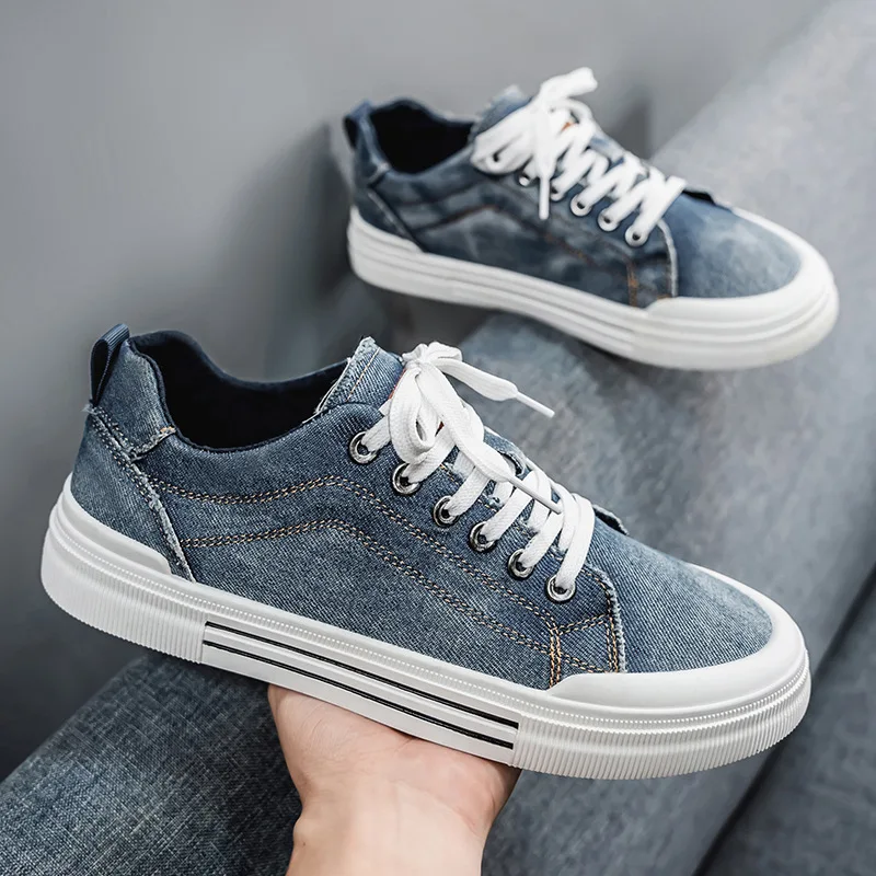 

Plus Size 48 Men Canvas Shoes New Fashion Blue Cowboy Man Casual Shoe Breathable Canvas Sneakers for Men Comfort Vulcanized Shoe