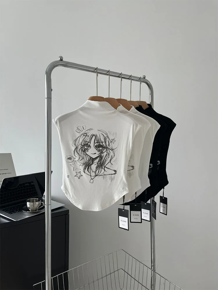 Cartoon Character Print Graphic Crop Top coreano Casual Gyaru dolcevita t-shirt a maniche corte accoglienti Streetwear nuovo Design