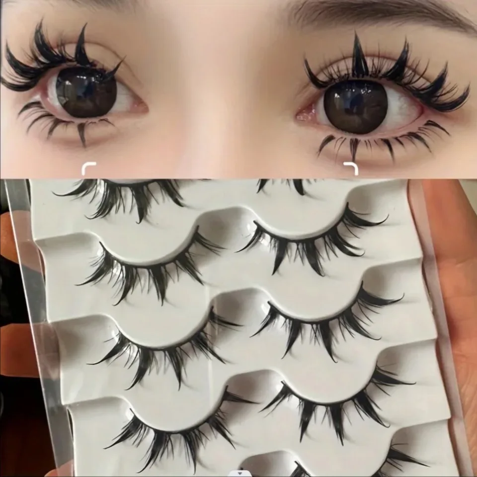 Pestañas postizas inspiradas en anime, 5 pares, estilo cómic, cosplay, demoníacas, volumétricas y alargadoras 2