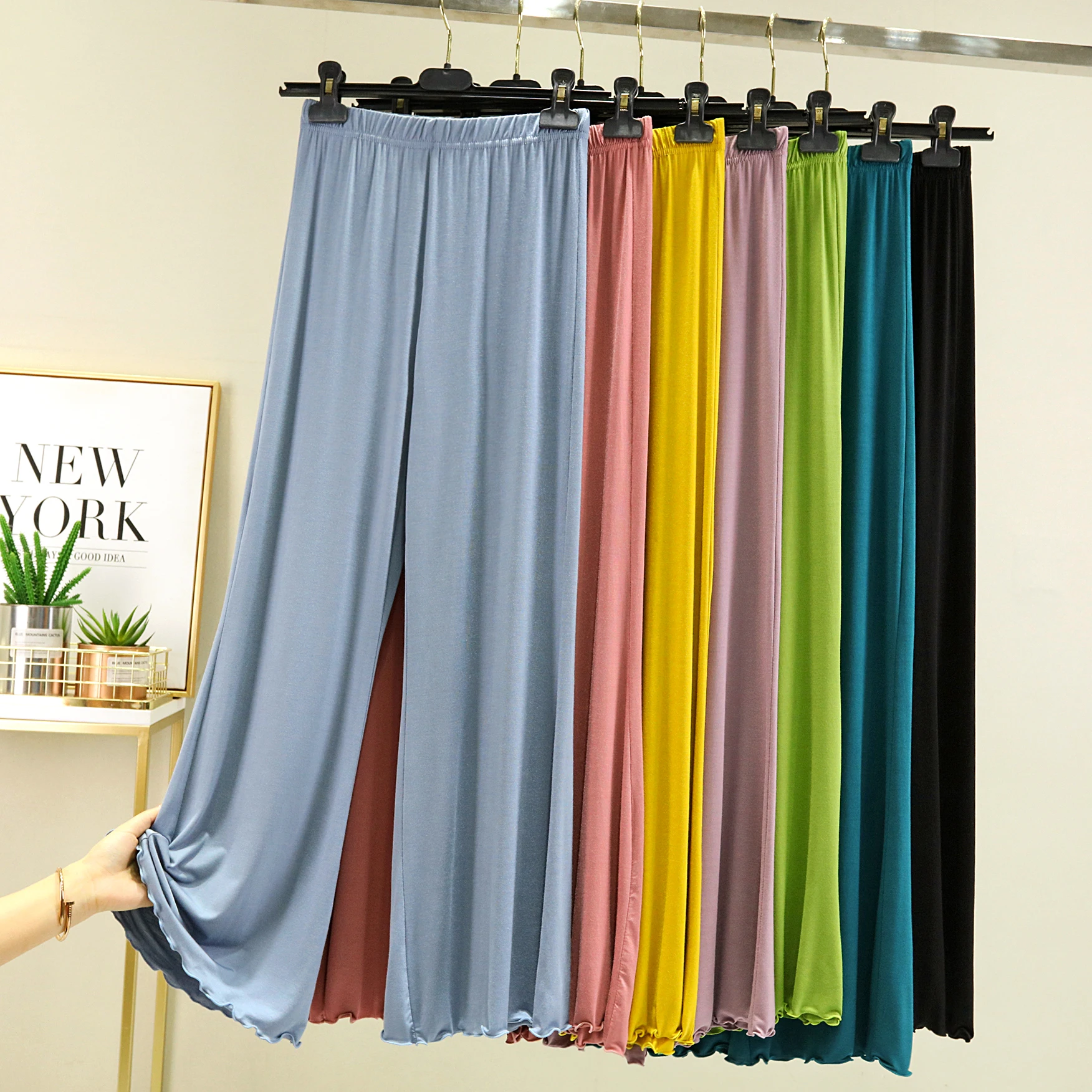 

High Waist Wide Leg Pants Straight Cut Casual Home Pants Women's Sporty Style Modal Fabric Color plus Size Sleepwear