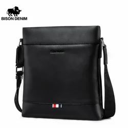 BISON DENIM Genuine Leather Men Shoulder Bag Work Business Crossbody Bag Casual Side Bags Luxury Brand Best Gift Husband Father