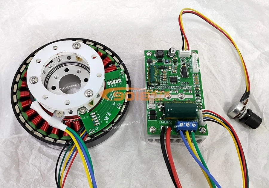 Трехфазный бесщеточный двигатель постоянного тока с полым валом, высокий крутящий момент, дисковый плоский двигатель, крутящий момент 2,0 Нм, регулируемая скорость, с драйвером
