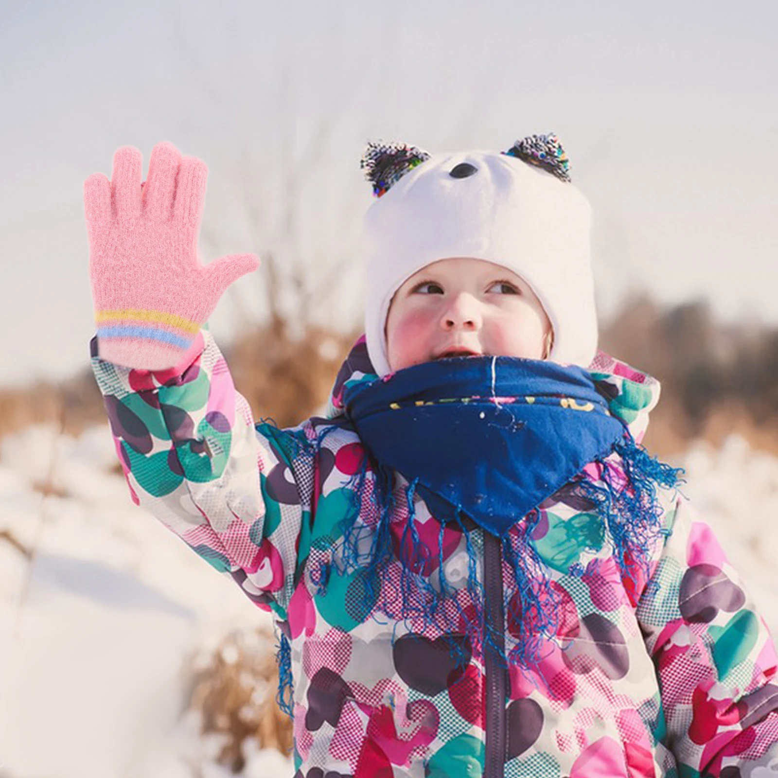 

Kids Lined Winter Full Finger Knit For Cold Weather Toddler Girls Boys 3-5 Years Cute Cartoon Design Warm Stretch Gloves