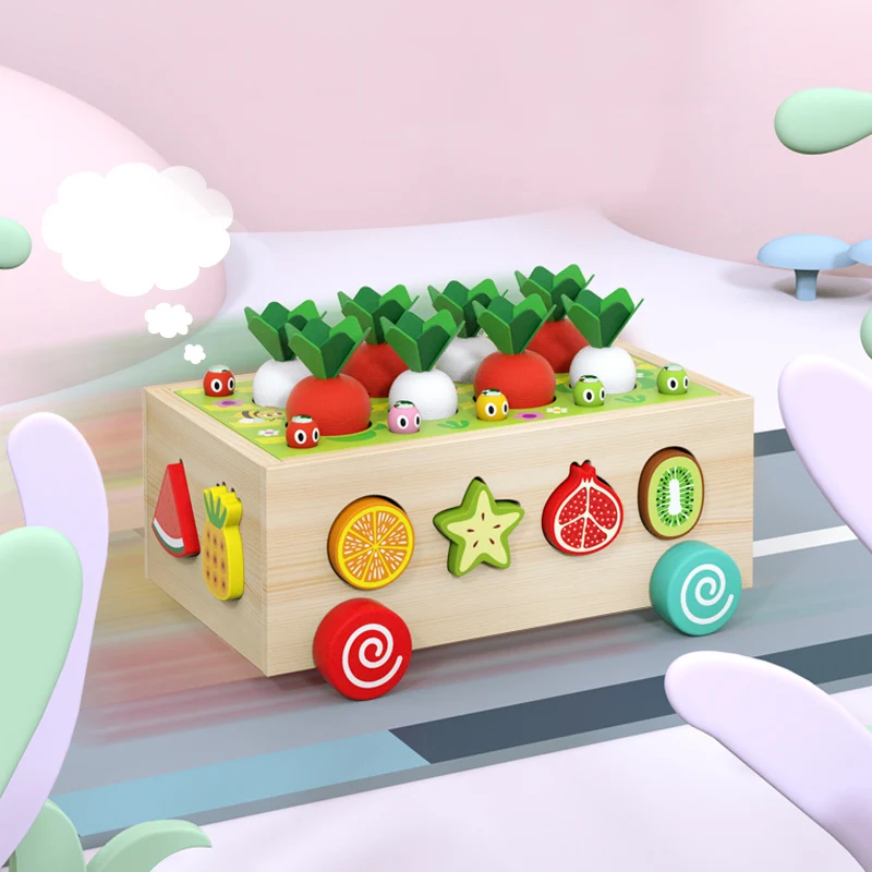 Best Selling Magnetic Fishing Wooden Radish Fruit Cart Shape Matching Blocks Montessori Educational Toys For Children