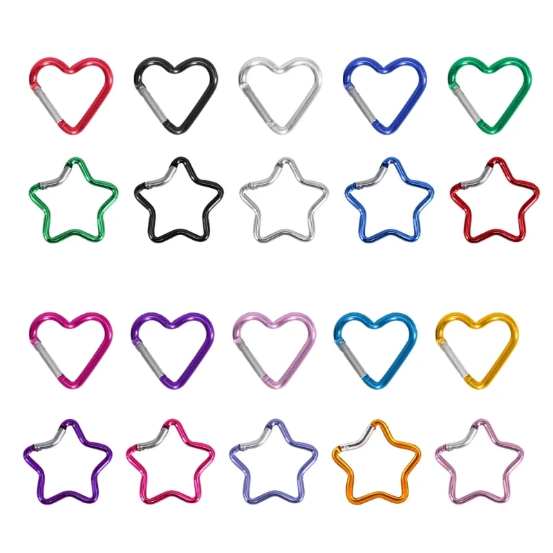 

10Pcs Heart Star Spring Clasps Aluminum Alloy Spring Hook Clip KeyRings Metal Carabiner Keychains Buckle Hardware