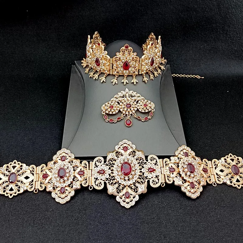 Moroccan Wedding Jewelry Set Wedding Metal Belt Crown Wedding Jewelry Arabian Ladies Body Chain Ladies Crystal Brooch