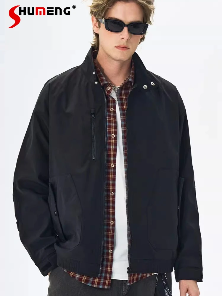 

Men's 2026 Spring New Stand Collar Windproof Waterproof Multiple Zippers Jackets Fashion Tops High-end Versatile Sports Coats