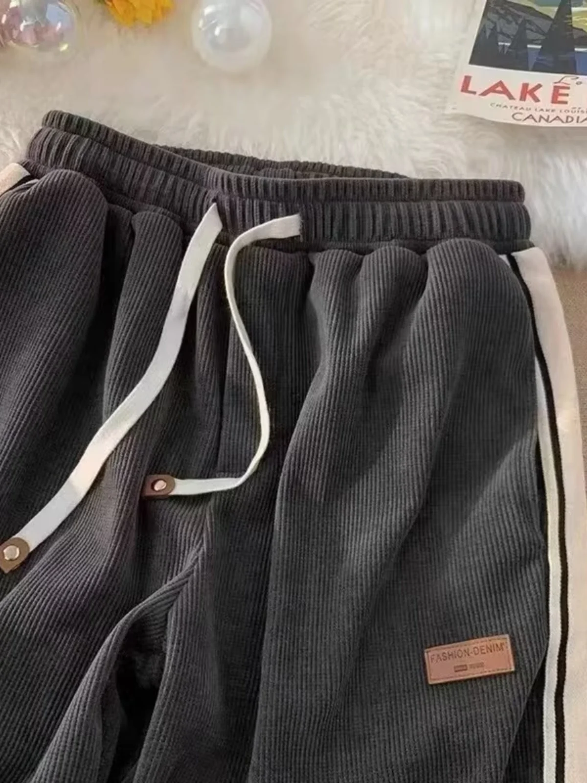 

Corduroy Sweatpants American Loose Casual Striped Heavyweight Fce Lined Straight Leg Spor Sle Men's Long Pants