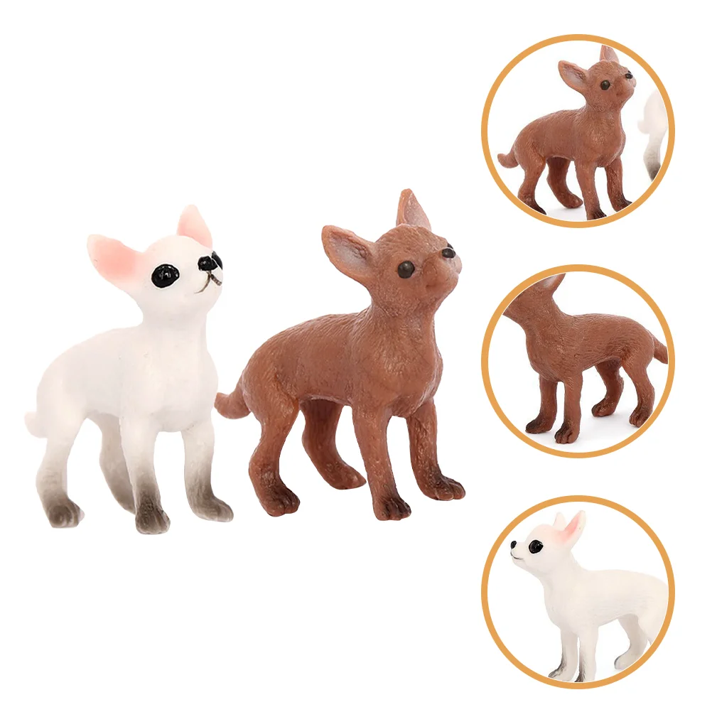 2 Pcs Chihuahua Model Playing Realistic Animal Models Puppy Figurines Statue Dog Cognitive Adornments Child