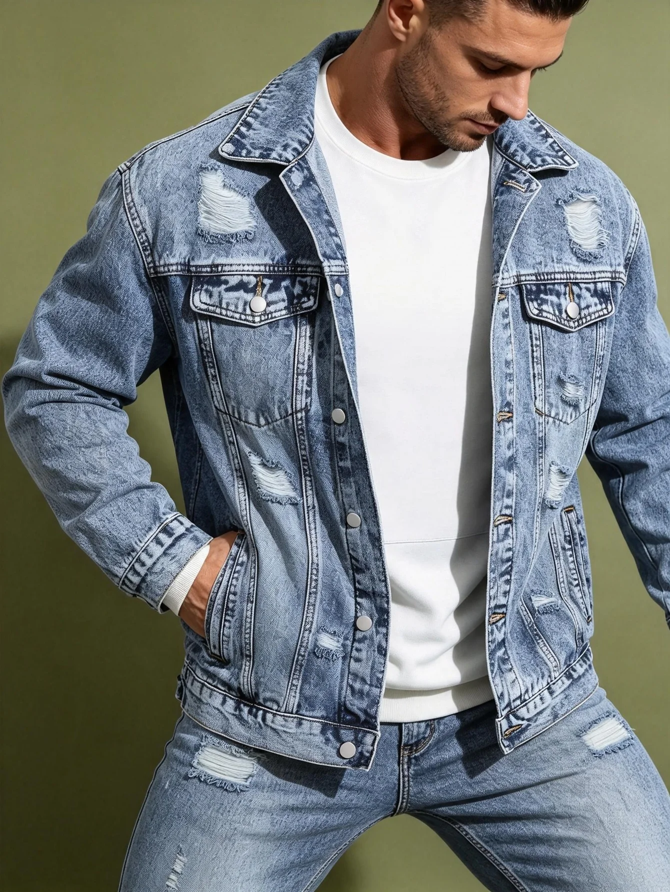 Men's Casual Long Sleeve Y2K Denim Coat American Street Fashion Jean Jacket Wonderful Gift for Husband and Lover