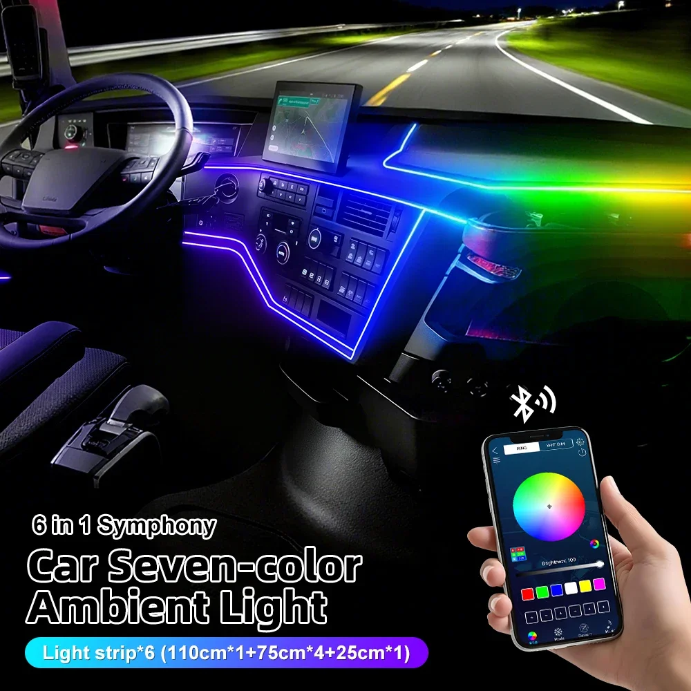 

RGB LED Car Ambient Interior Mood Light Kit 10 in 1 Acrylic Optical Strip APP Remote Control Universal 12V Decorative Lighting