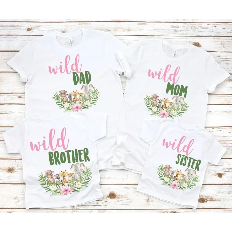 

New Funny Safari Zoo Floral Wild Shirts Family Matching Clothes Dad Mom Sister Brother T Shirt Family Outfits Set