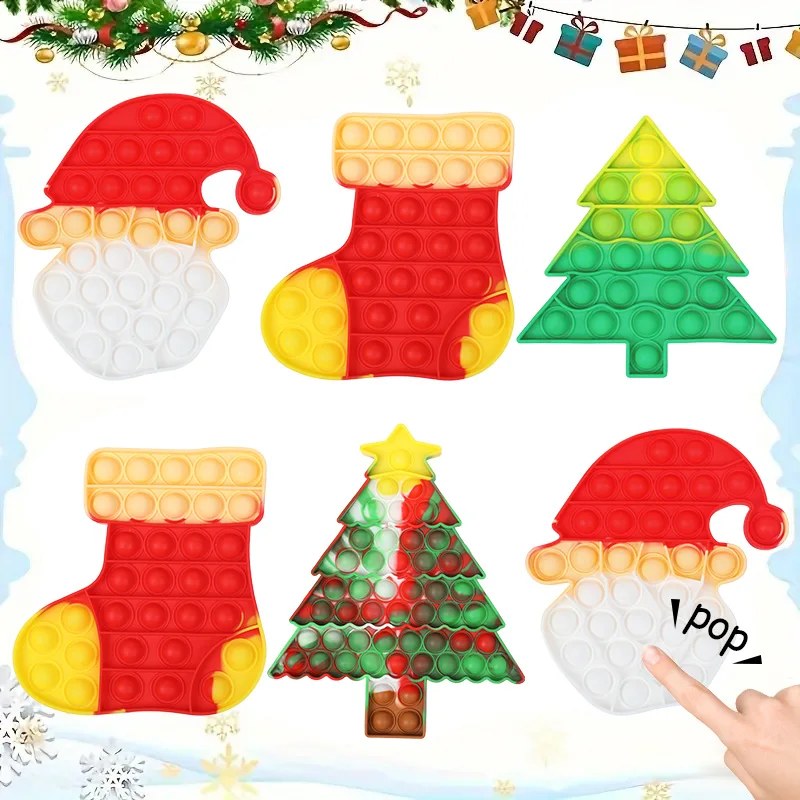 

Santa Claus Xmas Tree Pop Fidget Toy Kids New Year Party Gift Favors Christmas Decoration Bubble Sensory Reliver Stress Toys