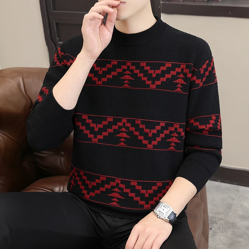 Striped Pullovers Knitted Sweater Men Knitted Tops Pull Autumn Winter Sweaters Male Striped Knit Jumper Clothing