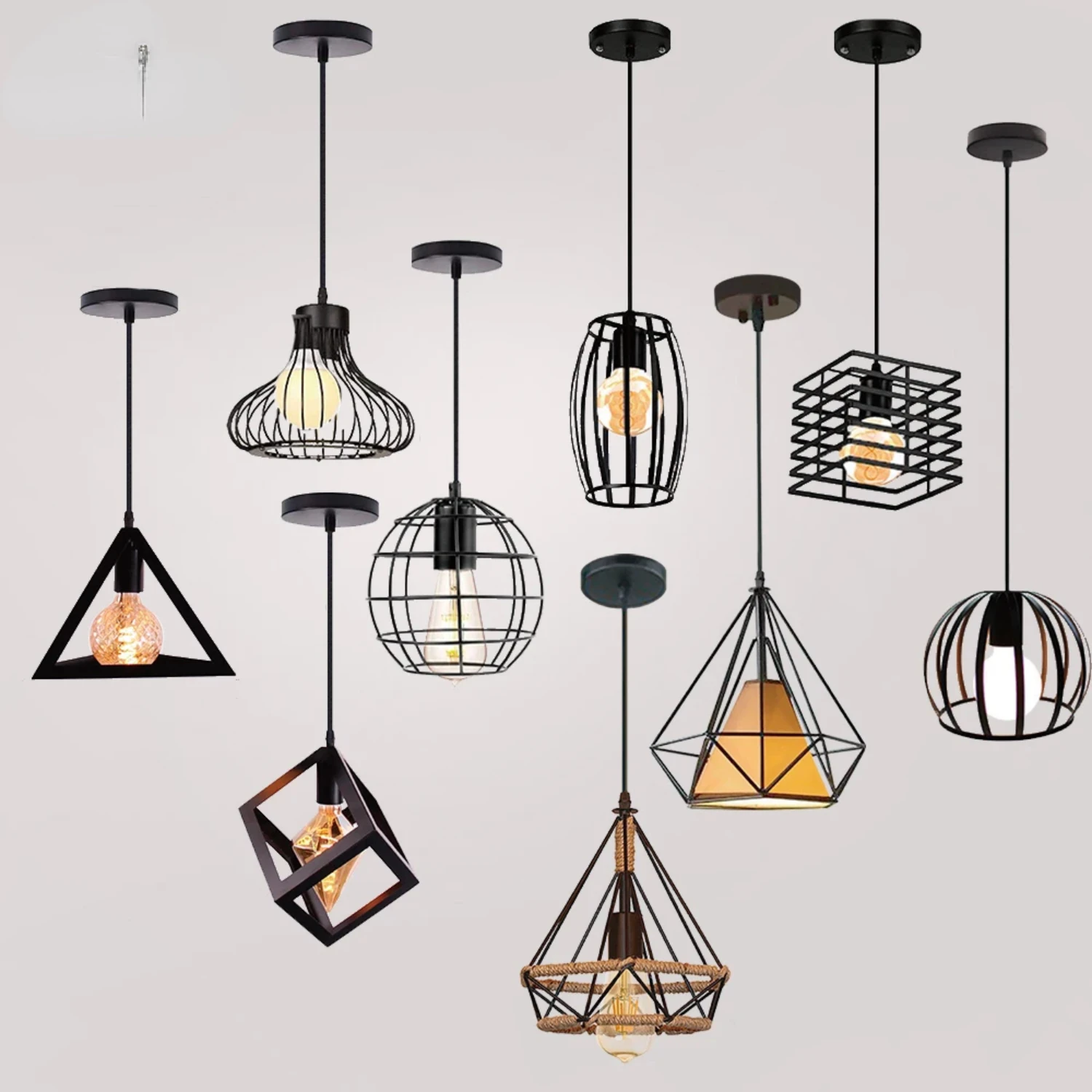 Stylish and Elegant Vintage Industrial Black Metal Cage Pendant Light Fixtures with Adjustable Design - Charismatic Retro Loft I