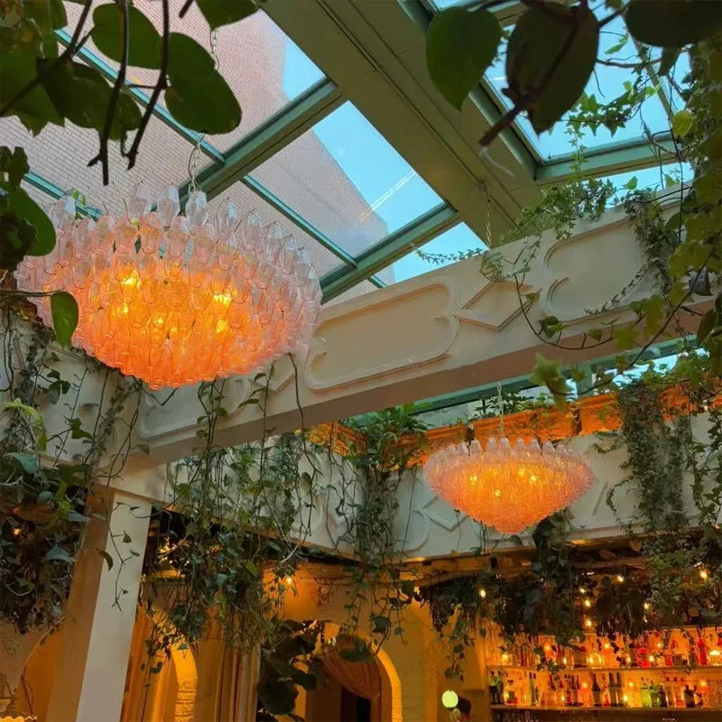 

Nordic Style Murano Glass Lustre Cone Design Wish Bottle Shades Electroplated Brass Silver Dimmable Ceilings