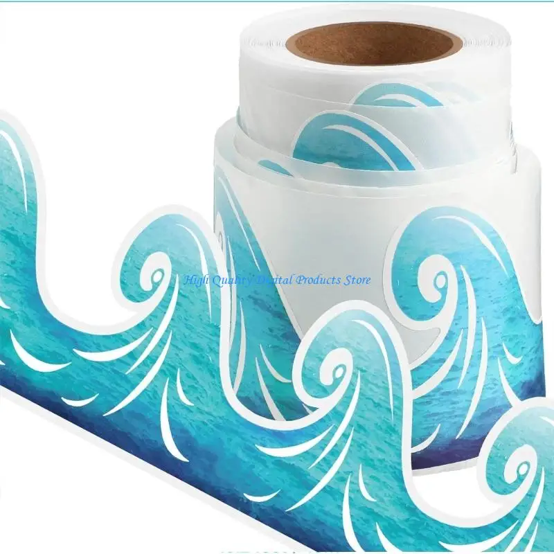 

U2JE 15m Waterproof Bulletin Board Border Blue Waved Bulletin Border Trim Bulletin Board Sticker for Classroom Decoration