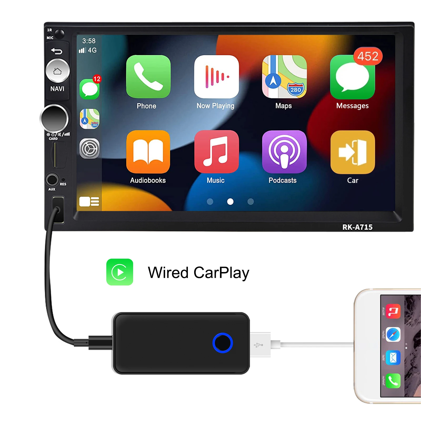 Podofo Wireless Carplay AI Box Carplay Dongle Mini Box Car USB Adapter Multimedia Player WIFI AI Voice Navigation WIFI For Car