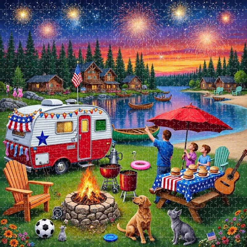 Adult Jigsaw Puzzle 1000 Pieces Puzzle Summer Lake Patriotic Holiday Paper Puzzle Decorative Painting Exercise Brain Thinking