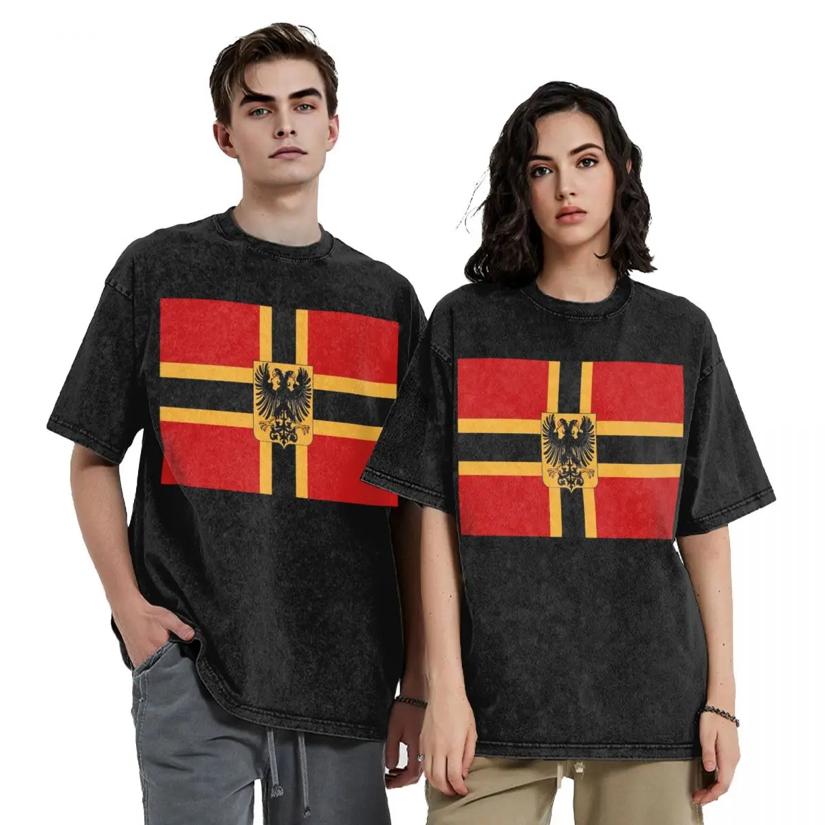 Germany DK Reich Empire Of Flag Hip Hop Short Sleeve T-Shirts Washed Tops Tees Streetwear T Shirt Casual for Men Women