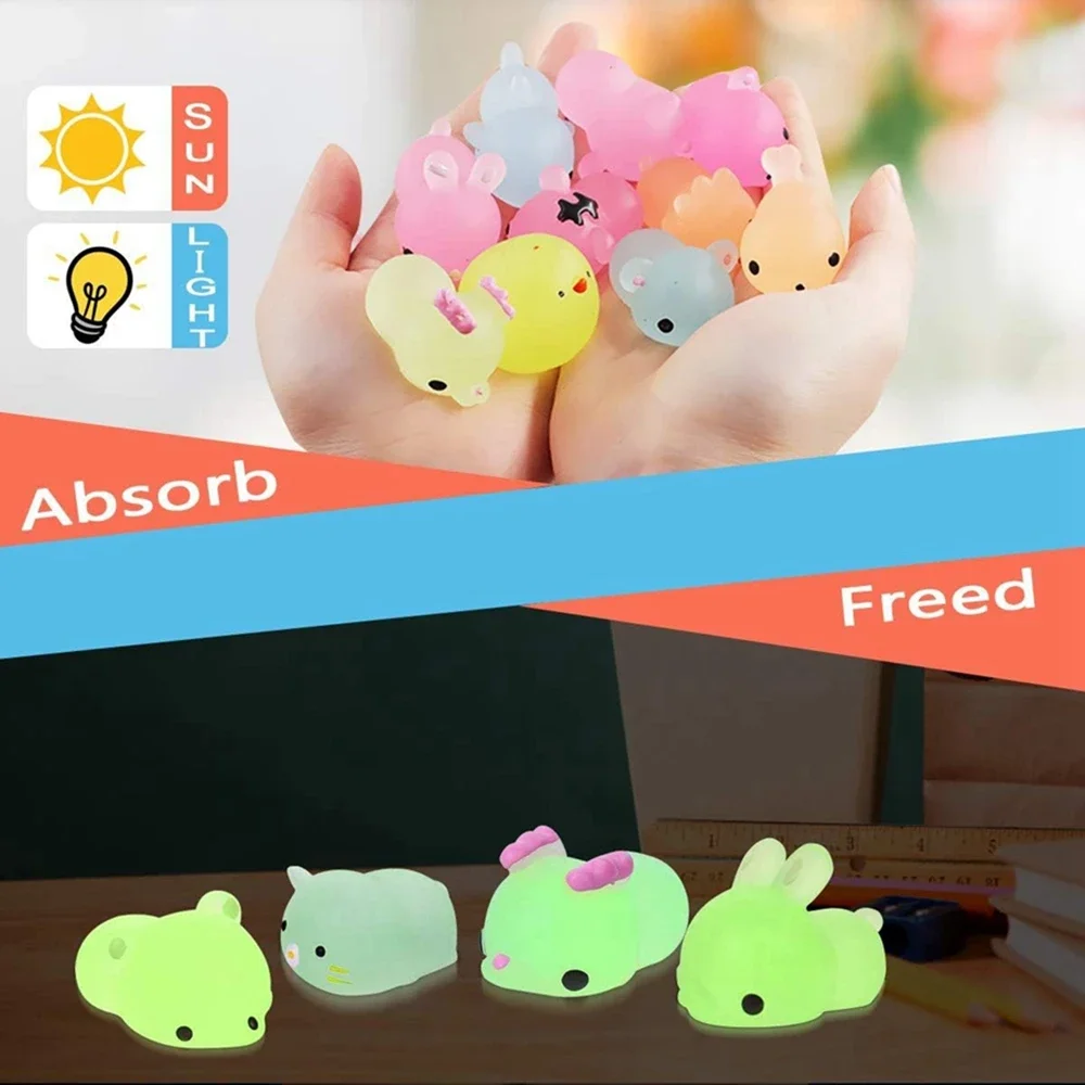 24 PCS for Kids Kawaii Animals Squishies Mochi Squishy Toys Glow in The Dark Party Favors Stress Relief Squishy squishy