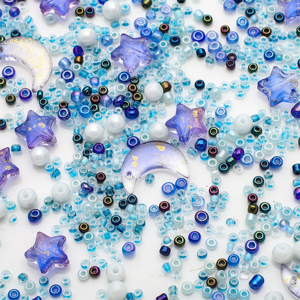 

45g Mixed Star Moon Crystal Glass Beads Loose Round Pearl for DIY Jewelry Making Craft Bracelets Necklaces Earrings Accessories
