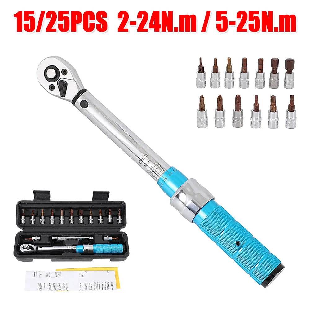 

15PCS/25PCS 1/4" 2-24Nm 5-25Nm Ratchet Torque Wrench Kit for Cycling Bicycle Bike Repair Hand Tool Adjustable Torque Wrench