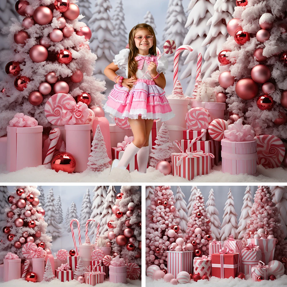 

Sweet Candy Portrait Backdrop For Photography Gift Winter Christmas Tree Forest Background Kids Birthday Cake Smash Photo Studio