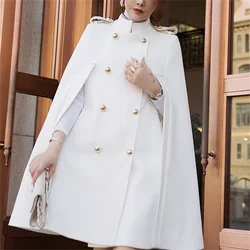 Cappotto di lana con mantello a scialle bianco cappotto lungo a doppio petto autunno e inverno femminile