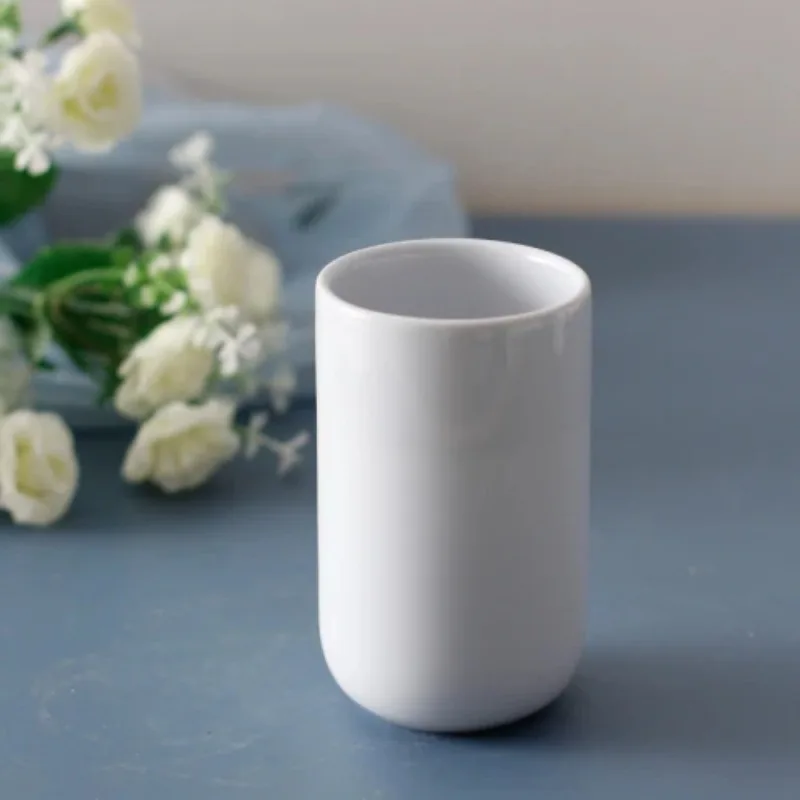 White Ceramic Bathroom Toiletries Lotion Bottle Mouth Cup Toothbrush Holder Toilet Brush Wash 5-piece Set Accessories