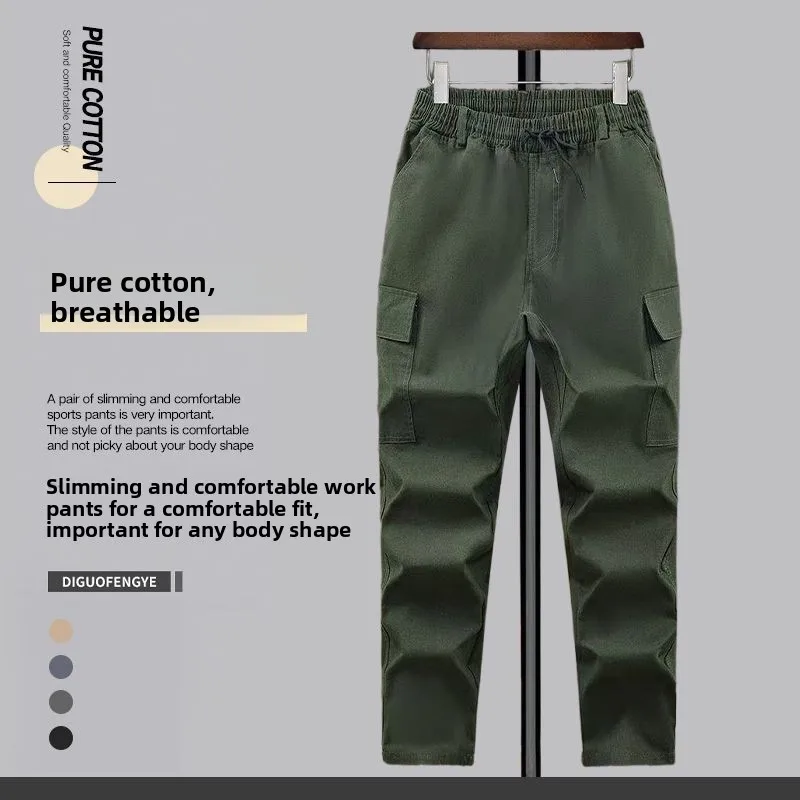 

Strengthened Pure Cotton Straight Leg Casual Pants Welding Workwear Trousers with Elastic Waist Anti-Scalding Wear-R...