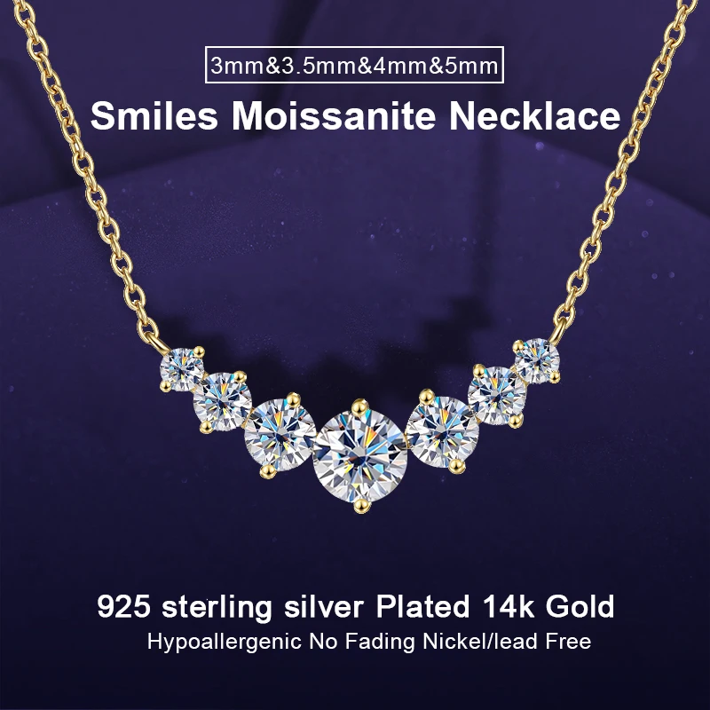 

IOGOU Роскошное ожерелье с подвеской из муассанита 1,7 карата D для женщин, 7 камней, 5 камней, улыбка, ожерелья, серебро 925 пробы, регулируемая цепочка на воротнике