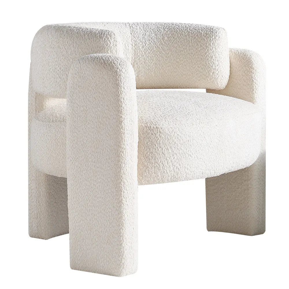 Wide Boucle Upholstery Accent Chair Beige