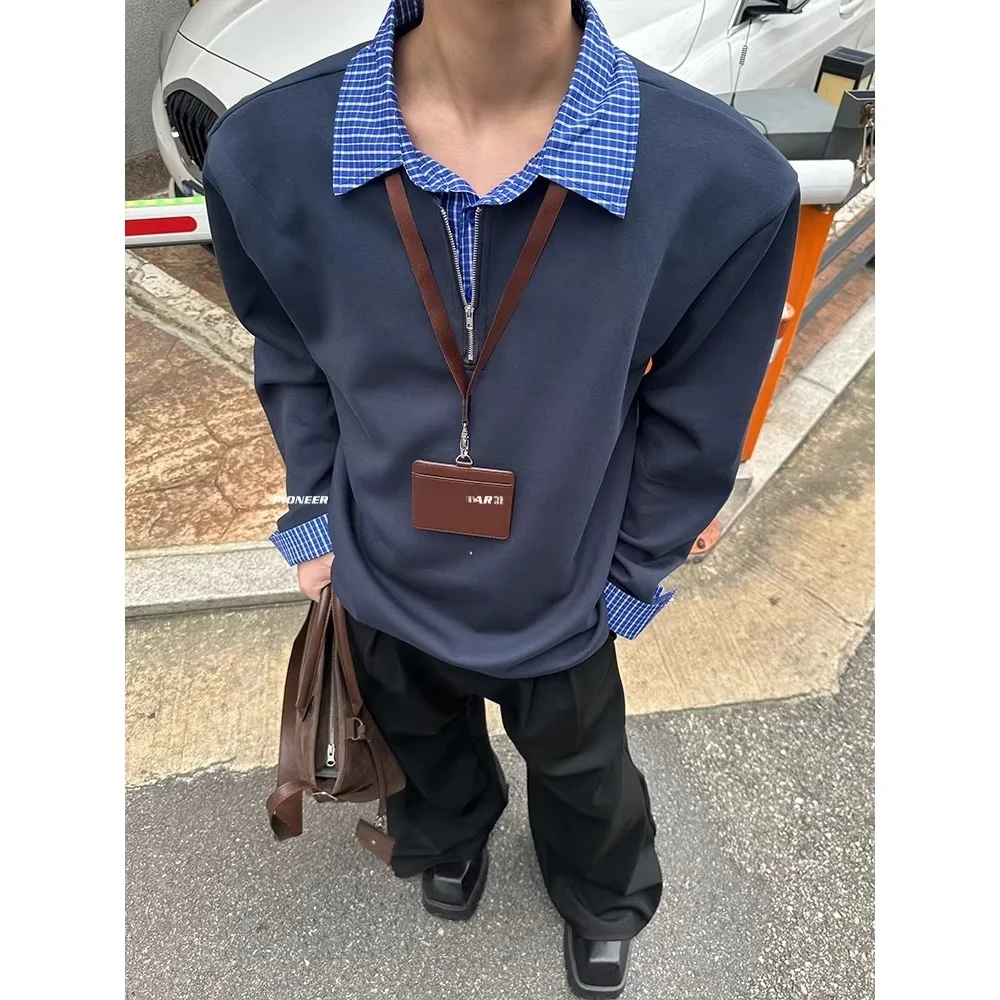 

Модная длинная футболка с наплечниками и воротником, повседневная, универсальная, осенне-зимняя, из полиэстера, не тянущаяся.