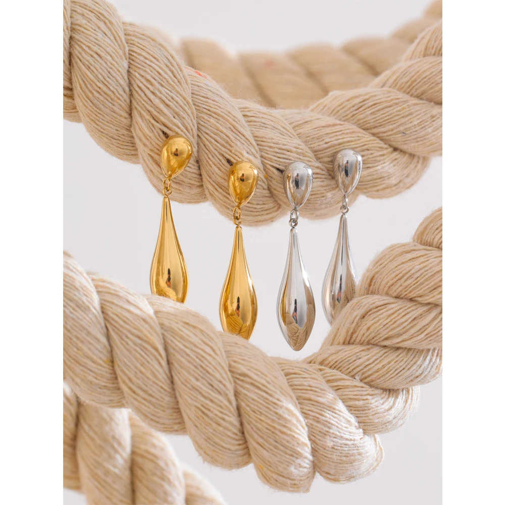 Yhpup Charm Polished Stainless Steel Water Drop Statement Earrings Gold & Platinum Plated Rust Proof Office Temperament Jewelry