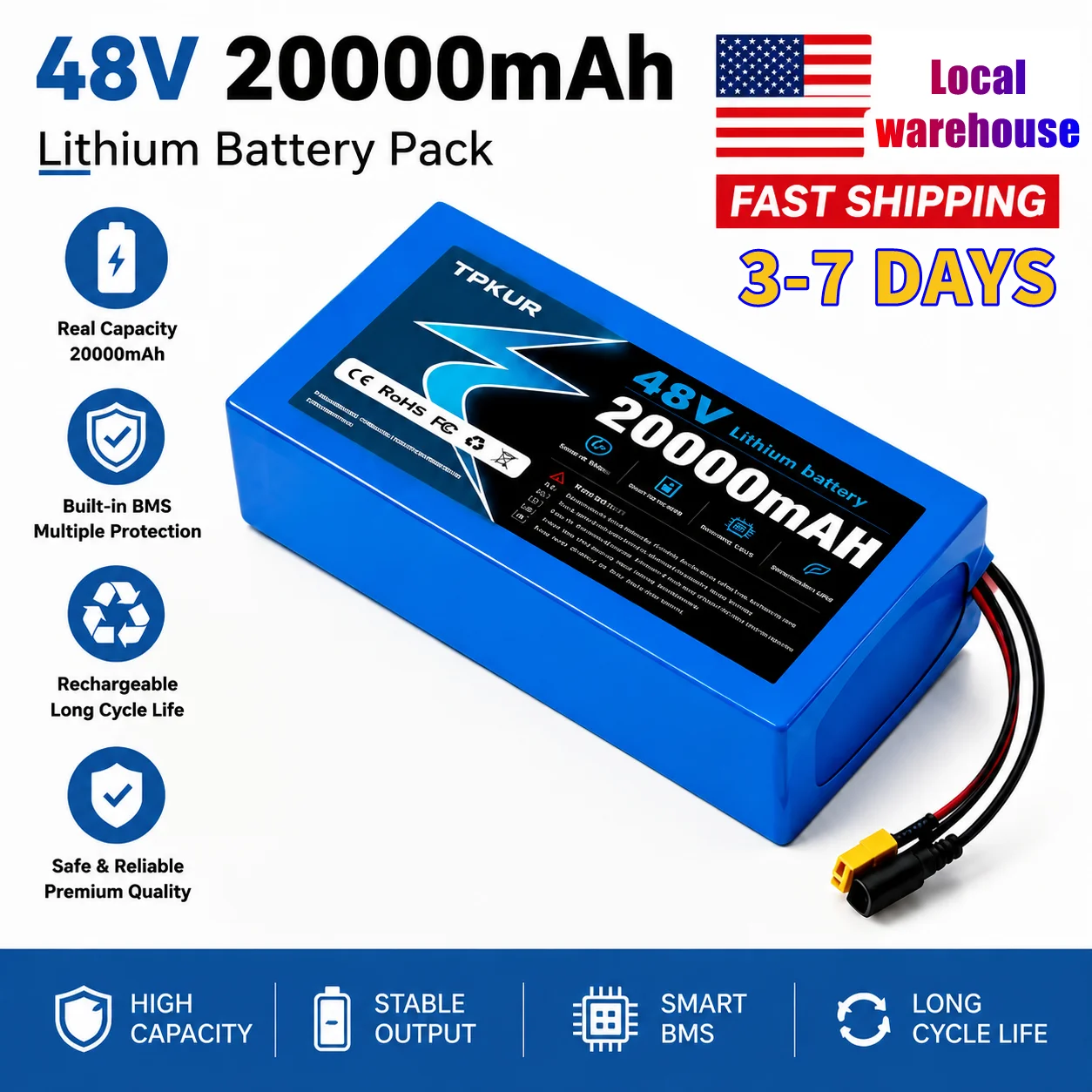 New 48V 20AH 13S 5P Lithium Battery Pack Suitable for 100-1200W Power Commuting Tools, with BMS Additional Charger