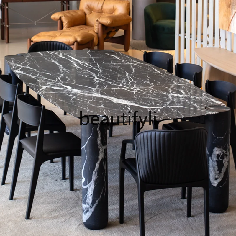 

Обеденный стол из натурального мрамора, прямоугольный итальянский элитный роскошный каменный обеденный стол с овальным камнем