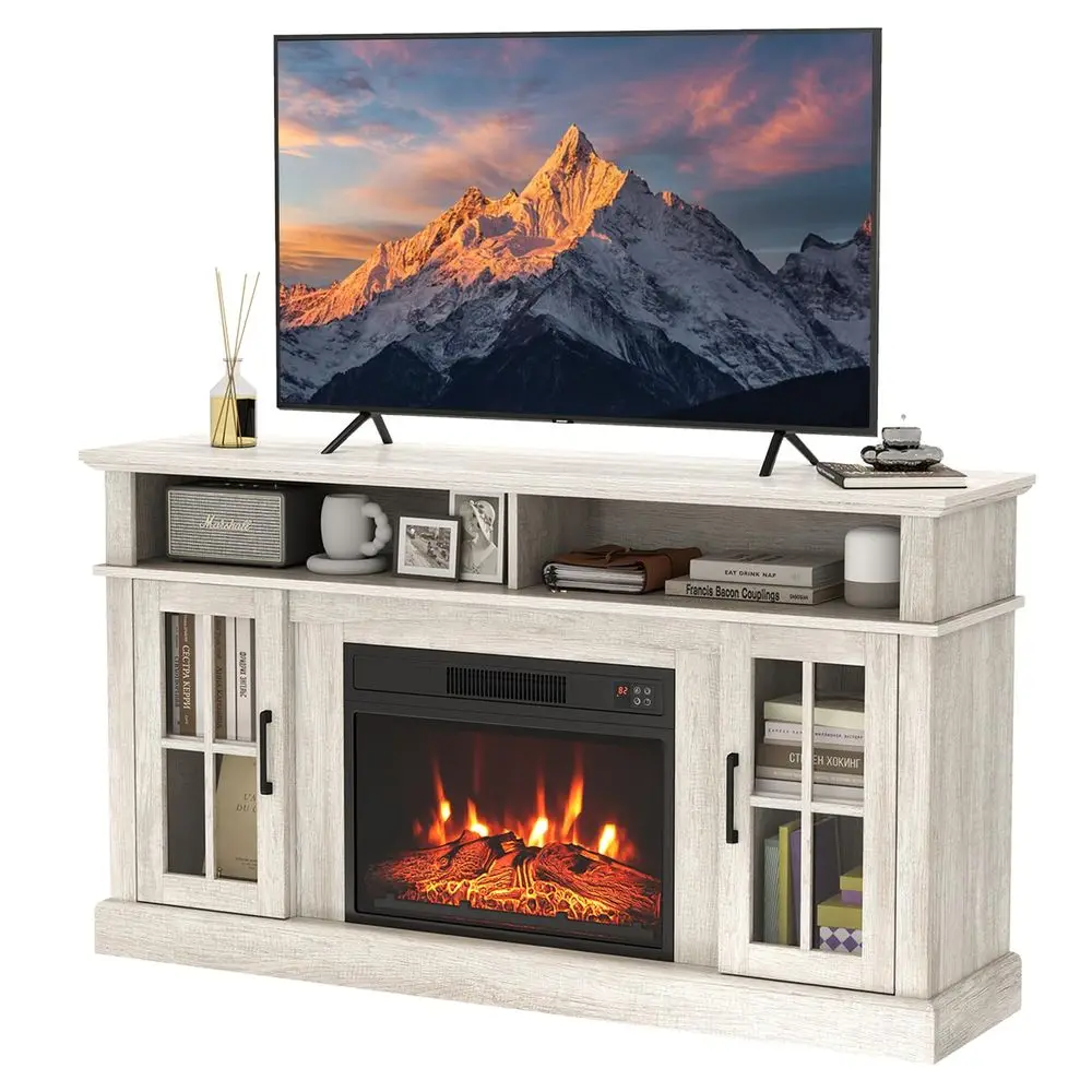 

Electric Fireplace TV Stand, 58 Inch Modern Console for TVs up to 65 in 23 Fireplace Heater, 3 Brightness, 6H Timer amp Remote