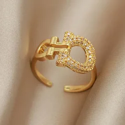 Classic Crystal Letter D Adjustable Rings for Women Fashion Brand Jewelry Delicate Zirconia Rings Party Gift Accessories