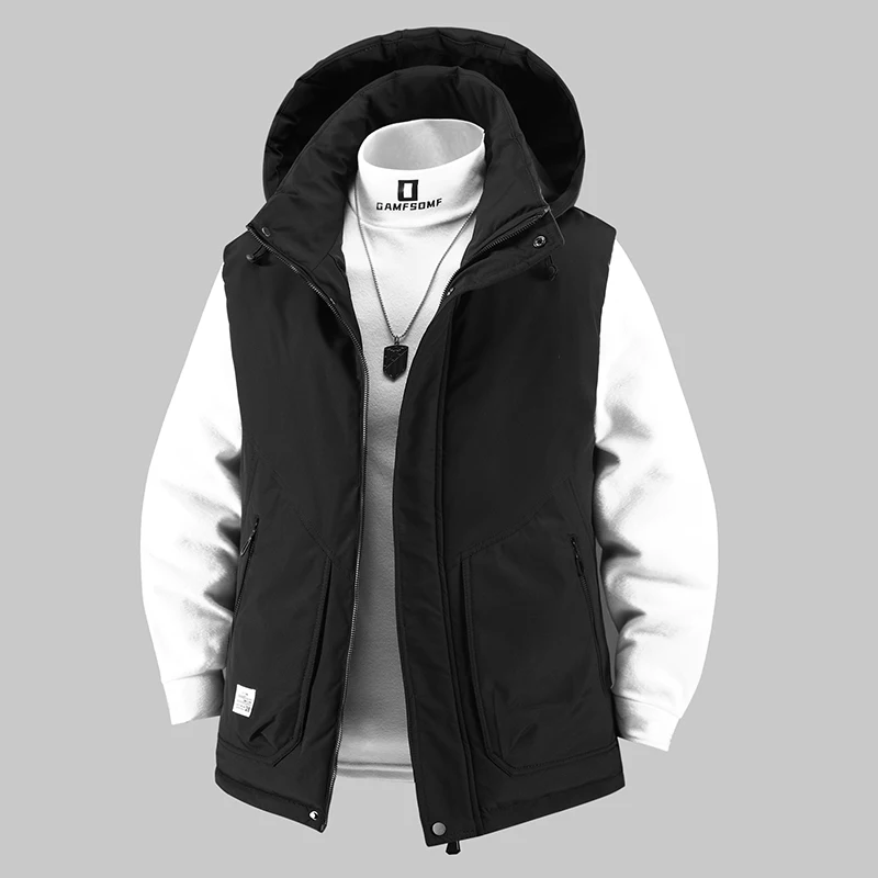 

Уличный зимний новый утолщенный теплый жилет для пары, модный повседневный жилет, куртки, мужские ветрозащитные рабочие жилеты с капюшоном, куртки