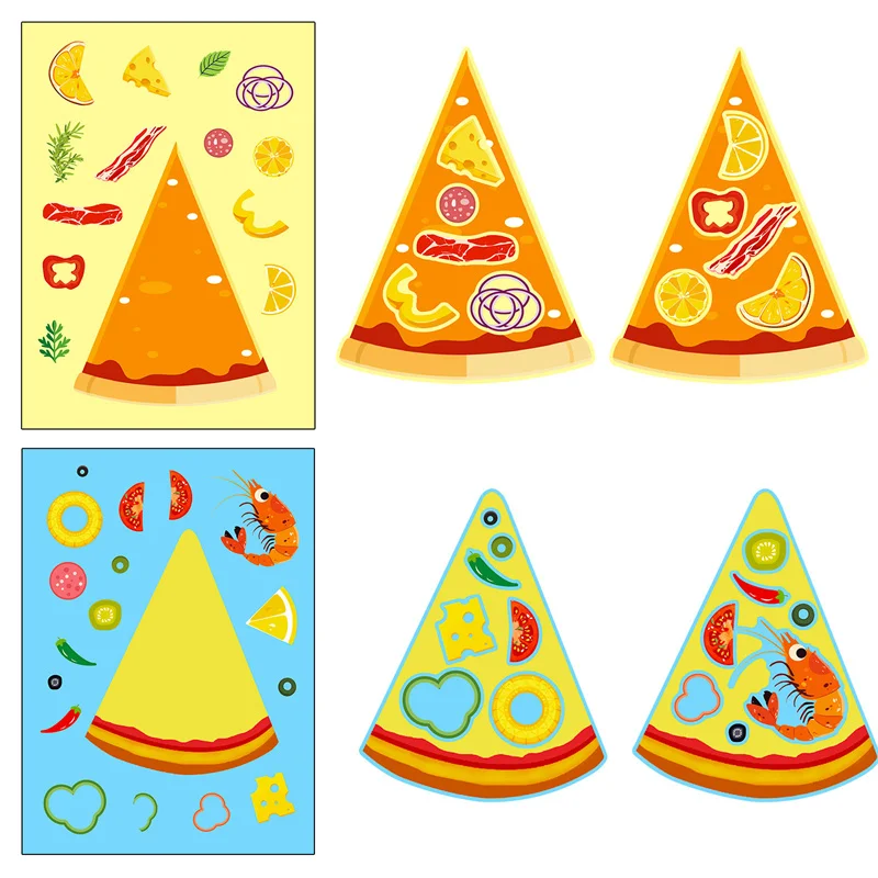 Pegatinas de Pizza DIY para niños, juguetes clásicos, haga su propia Pizza, se aferra, pegatinas de rompecabezas, manualidades de decoración para