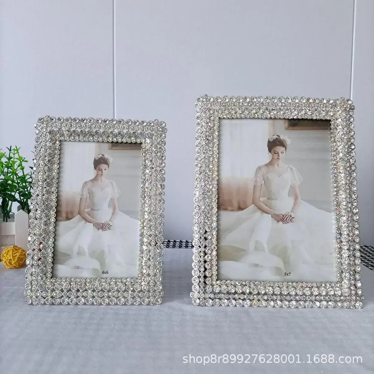 5/6/7 Inch Fashion Bright Diamond-Encrusted Metal Picture Frame Desktop Decoration Birthday Party Gifts