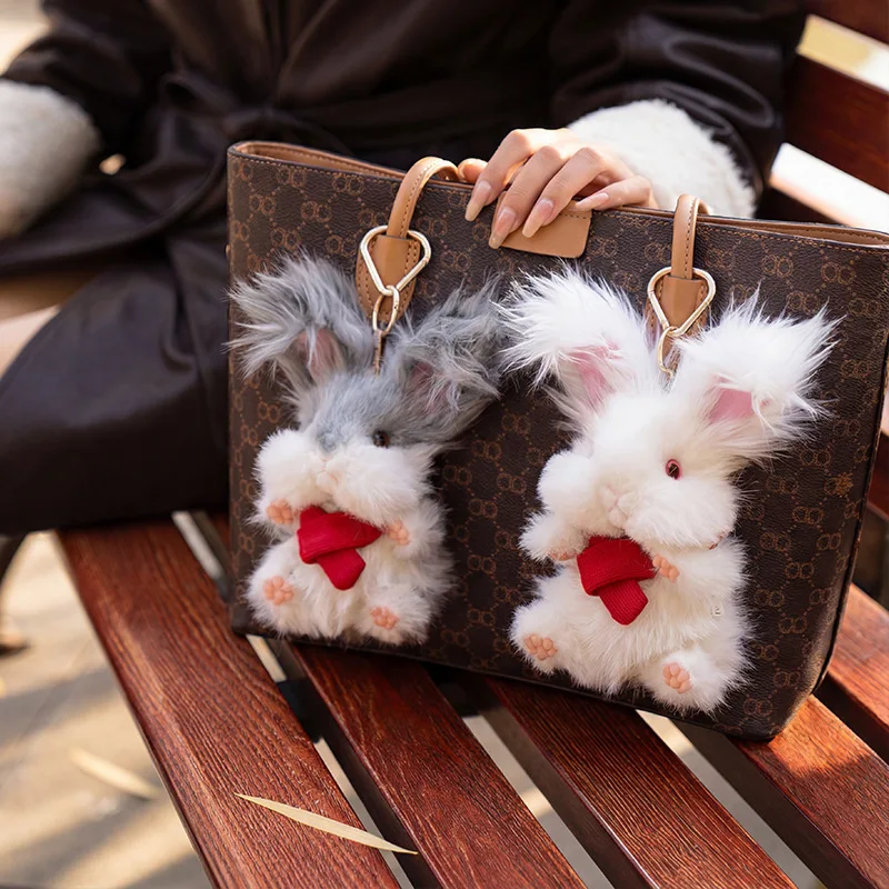 15cm Plush Angora Rabbit Keychain Fluffy Animal Doll Bag Charm Soft Stuffed Pendant For Handbag Backpack Decor