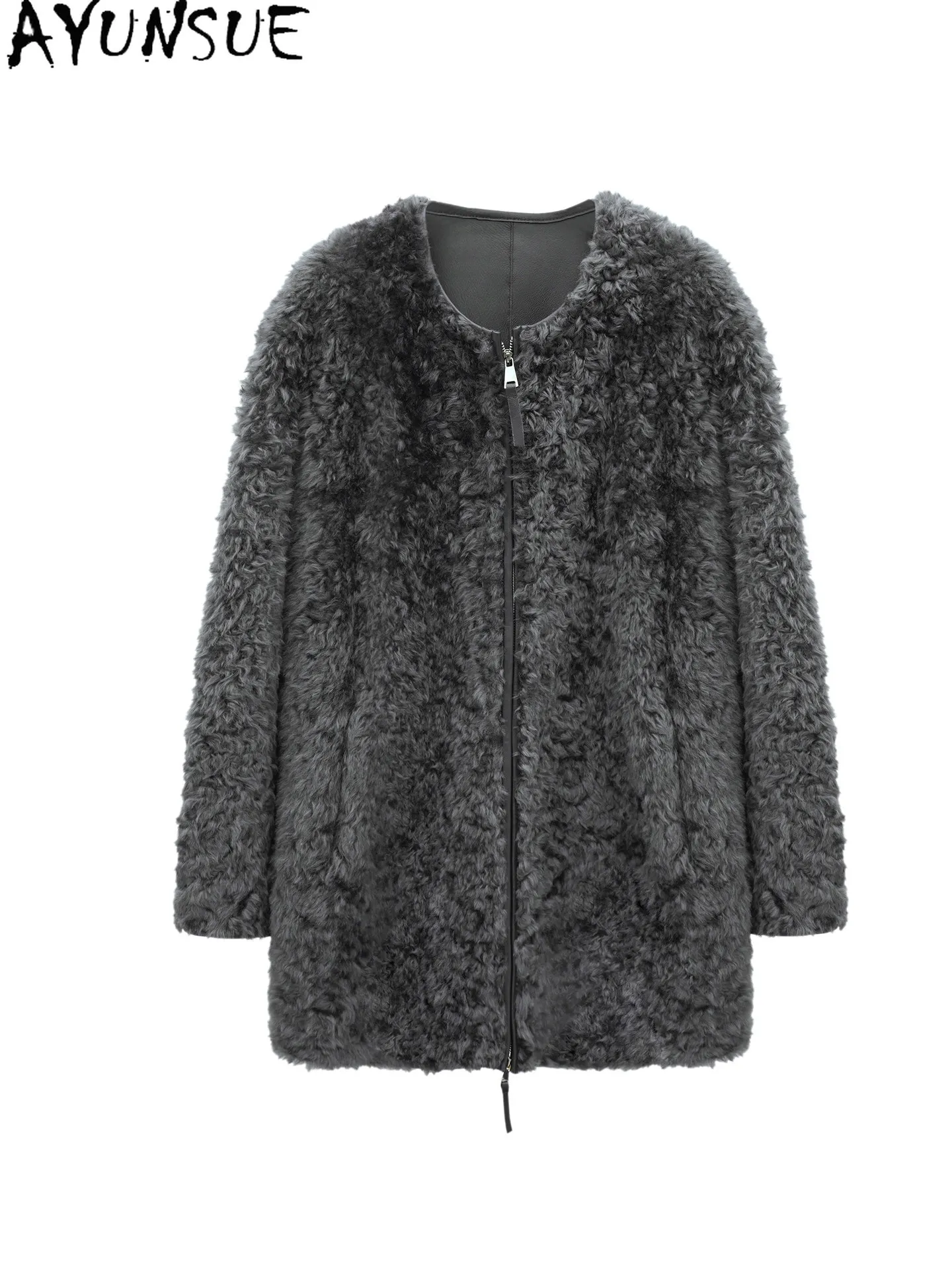 AYUNSUE Natural Sheepskin Fur Coat Women Real Leather Jacket Warm Winter Clothes Mid-length Trench Coat Woman Пальто Женское