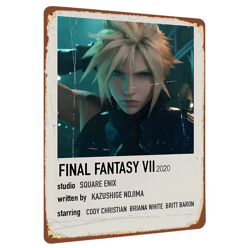 Final Fantasy VII 2020 Cloud Strife Portrait Metal Wall Art Decor Square Enix Game Poster