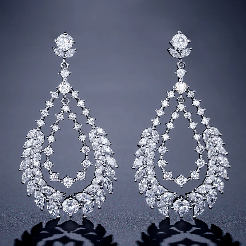ZAKOL Brand Design Leaf Cubic Zirconia Dangle Earrings for Elegant Women Bridal Wedding Party Jewelry FSEP2172