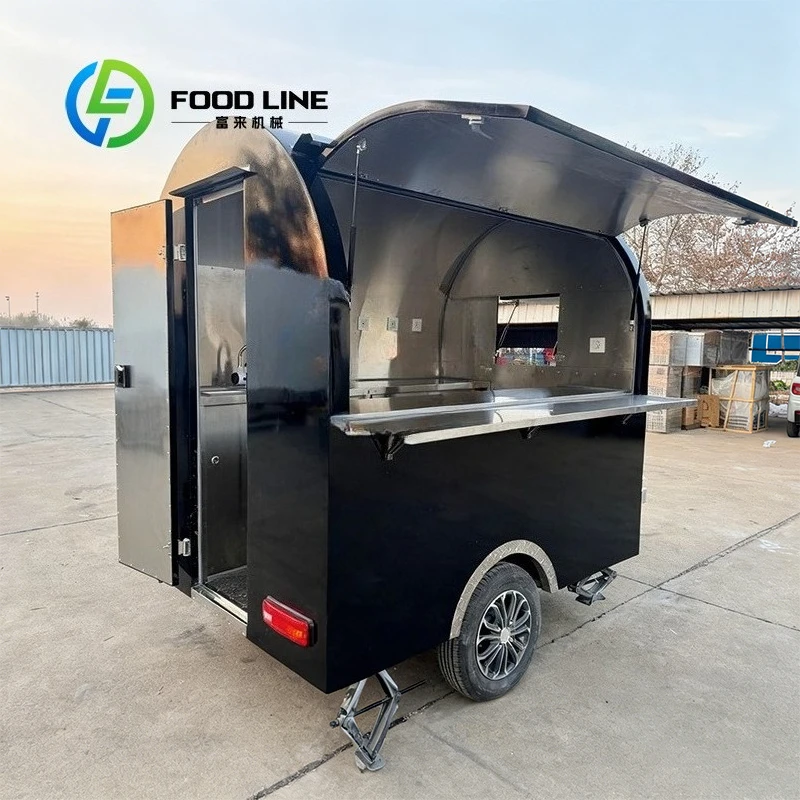 Stainless Steel Mobile Food Trailer Catering Cart 2 Wheel 2 Compartment Sink Built In Power Ice Cream Truck Customized