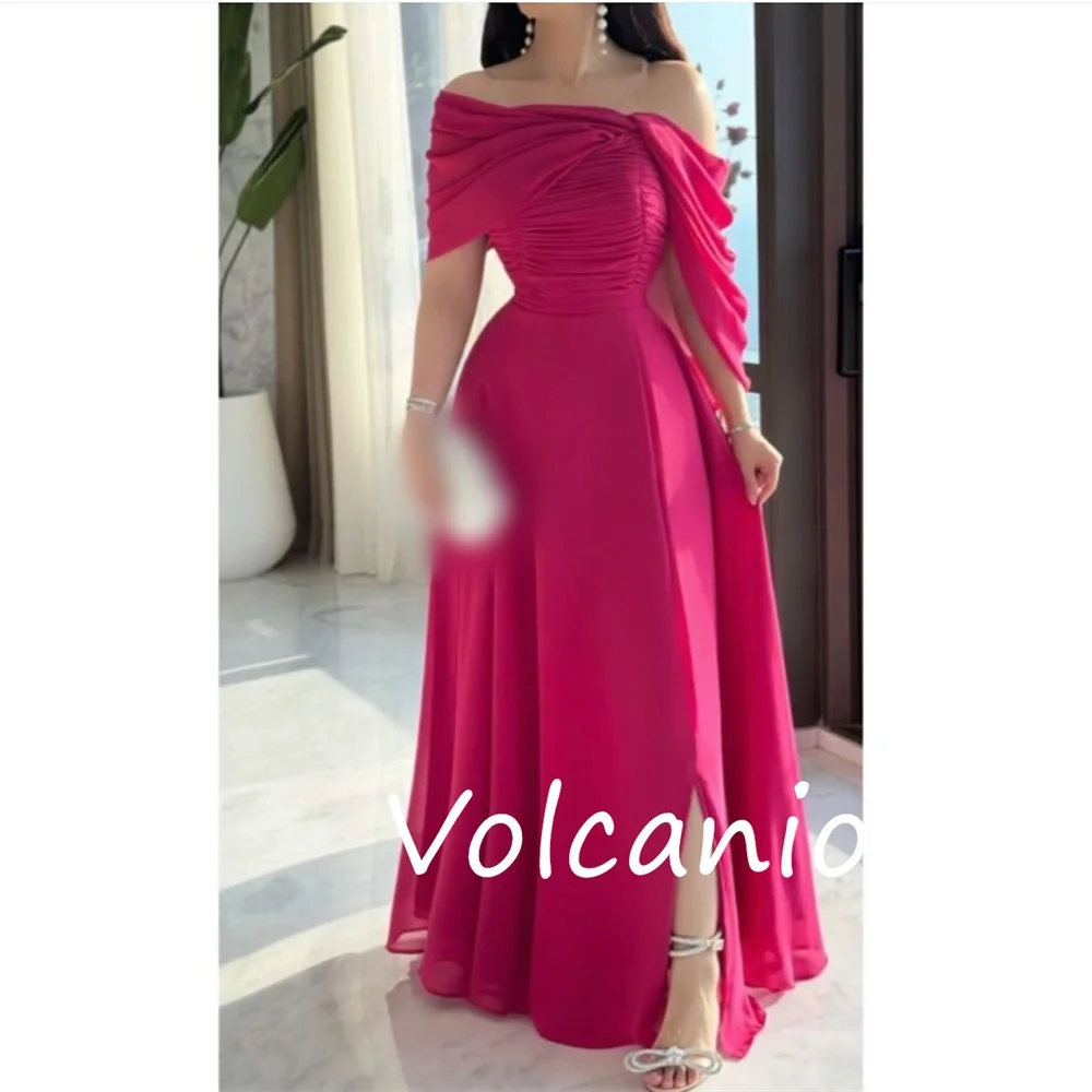 تخصيص أنيقة كلاسيكية جيرسي الطية ألف خط خارج على الكتف فساتين طويلة مخصصة مناسبة الموضة